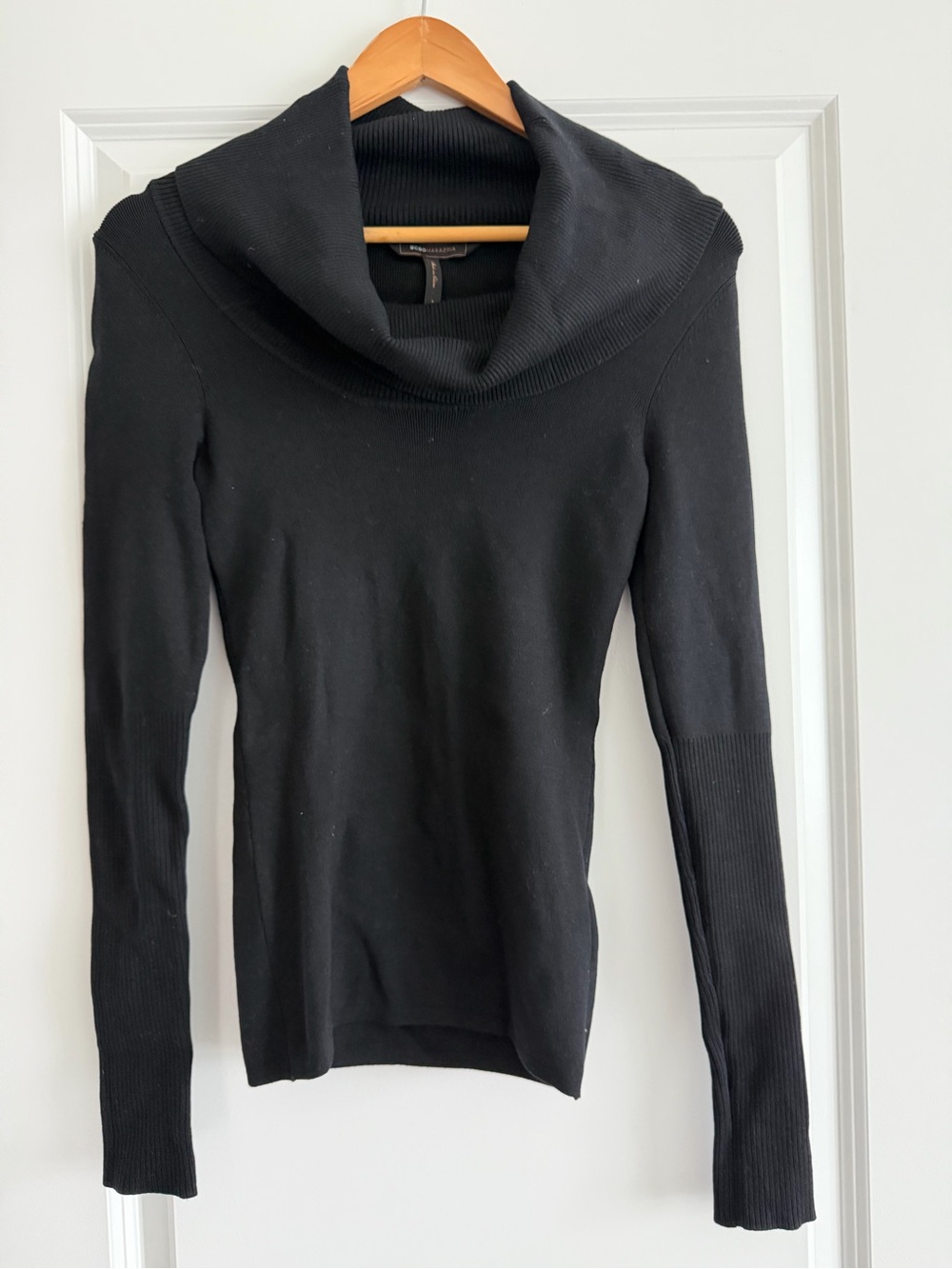 BCBGMaxAzria Black Cowl Neck Ribbed Sleeve Sweater